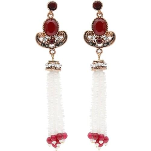 SUNSPICE MS Maroc Antique Gold Color Long Bead Dangle Earrings for Women Ethnic Resin wedding Jewelry turkish bridal gifts 2019