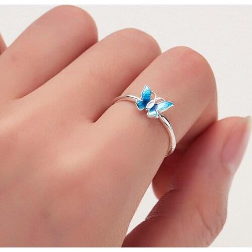 Todorova New Fashion Butterfly Finger Rings Cute Enamel Rings for Women Girls Adjustable Ring Femme Bijoux Bague