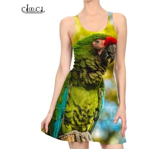 CLOOCL Ladies Dress Fashion Elegant Parrot 3D Print Colorful Dresses Sexy Womens Girls Slim Dress Beach Summer