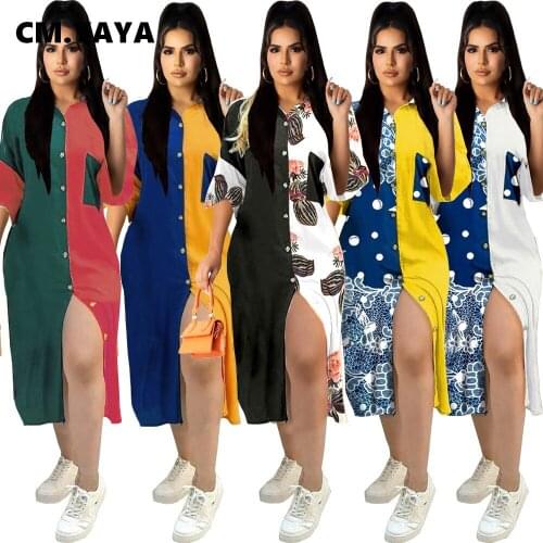 CM.YAYA Women Paisley Patchwork Button Up Slim Dress