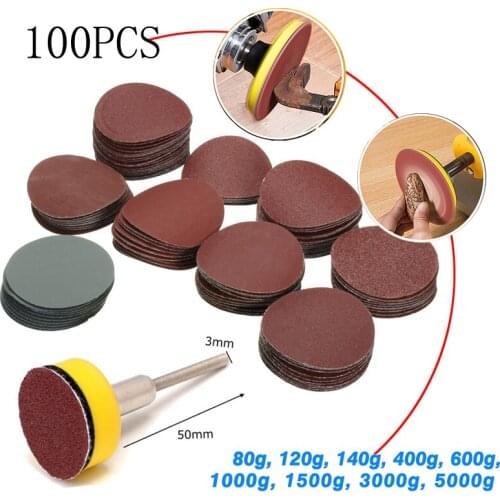 100pcs 25mm/1inch Sandpaper + 1pc 1inch Hook Loop Backer Plate 1/8inch Shank + 1pcs Loop Sanding Pad Abrasives Mixed Polishing