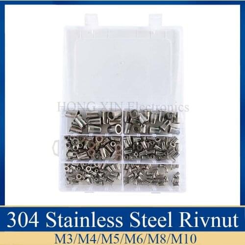 180Pcs Mixed Rivet Nut Rivnuts Blindnuts Nutserts Stainless Steel M3-M10 Insert Rivet Assortment Kits Metal Working