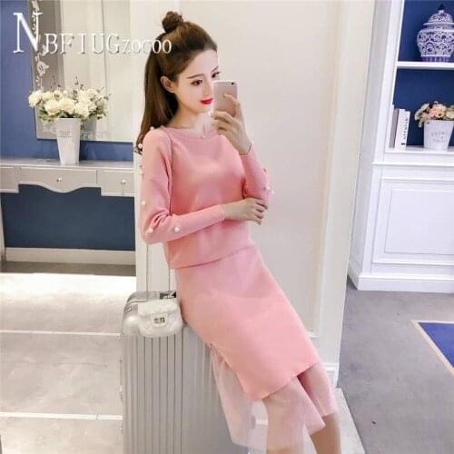 2020 Autumn Patchwork Slit Design Knitting Women Sets Sweater And Skirt Female Sets