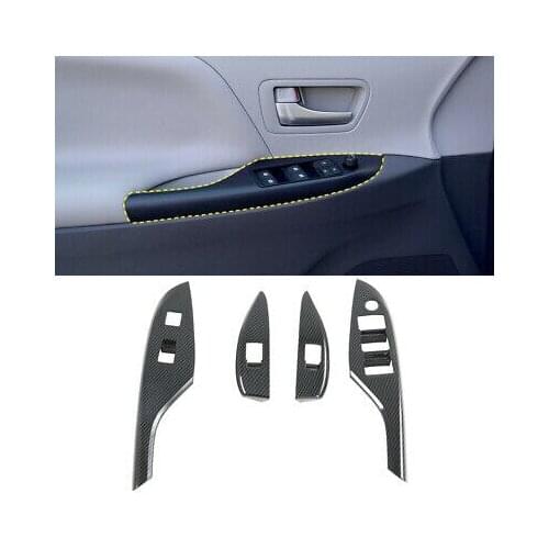LHD Carbon Fiber Door Armrest Window Lift Cover 4pcs For Toyota Sienna 2015-2019
