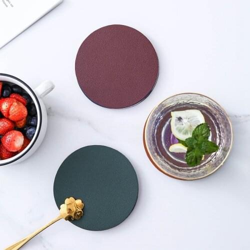 6PCS Drink Coaster Heat Insulation Faux Leather Coaster Cup Mat for Home Decor Pot Holder Table Placemat Table Accessories