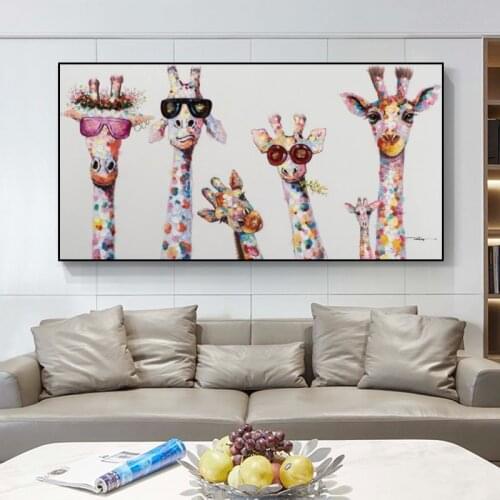 Abstract Giraffe Family Graffiti Art Canvas Paintings On the Wall Art Posters And Prints Animals Street Art Picture For Kid Room
