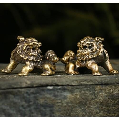Antique Bronze Lions Statues Home Decor Accessories Brass Animal Miniature Figurines Living Room Decoration Furnishings Ornament