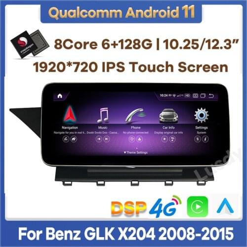 12.3" Snapdragon 8Core 4+64G Android 10 Car Multimedia Player GPS Radio Stereo Video for Mercedes Benz GLK Class X204 2008-2015