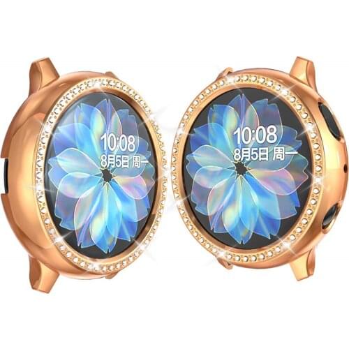 Bling Crystal Plated Protective Bumper Shell PC Protective Cover for Samsung Galaxy Watch Active 2 gear s3 frontier 42 46mm case