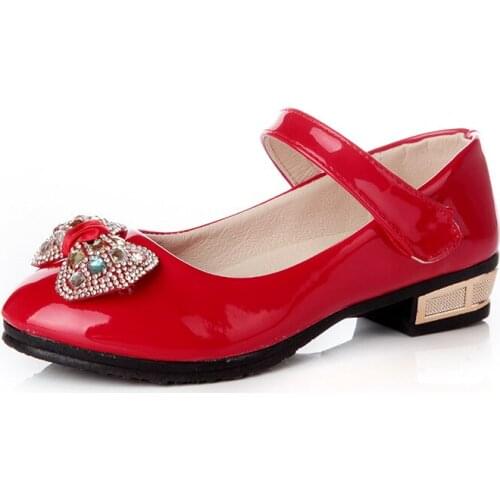 New Girls Princess Shoes Children Uniform Mary Jane Flat Sandals Patent Leather Rhinestone Baby Kids Wedding Party Dress Shoes