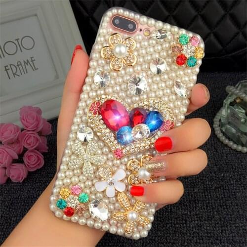 Bling Flower Pearl Rhinestone Phone Case For iPhone 11 Pro Max 7 8 Plus Crystal Diamond Soft Back Cover for iPhone 6Plus