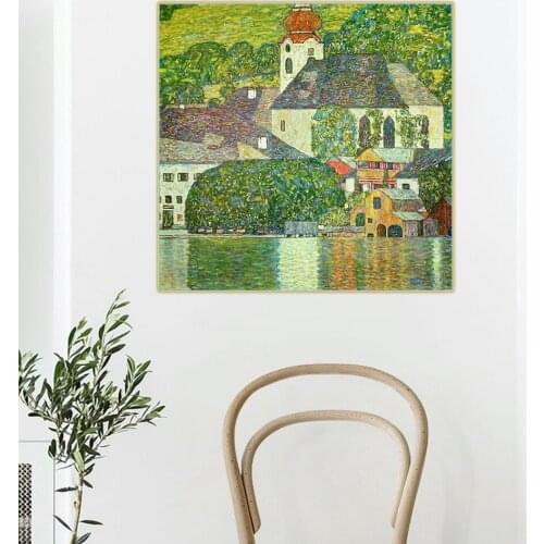 Citon Gustav Klimt《Church in Unterach on Attersee》Canvas Art Oil Painting Art Poster Picture Wall Decor Home Interior Decoration