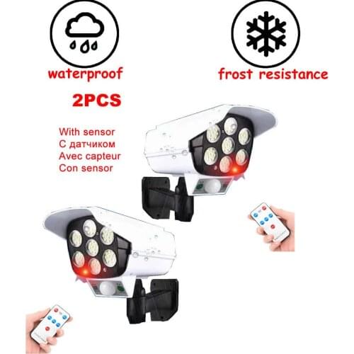 2pcs remote solar fake monitor dummy camera Light Motion Sensor Outdoor Recharged Waterproof Garden Lamp For Path Street Outdoor