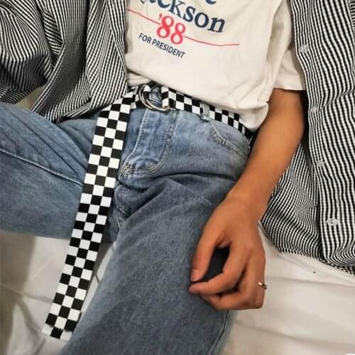 FOXMOTHER 2020 Canvas Female Belts Canvas Waist Belts Checkerboard Casual Checkered Waistband Black White Plaid Belt For Women