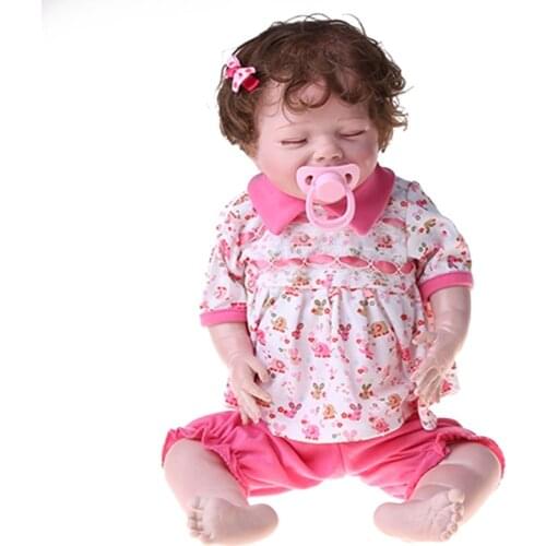 22inch Silicone Real Baby Girl Lifelike Educational Interactive Doll Body Silicone Vinyl Doll Soft Body Pink Suit Doll Q6PD
