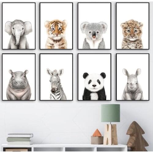 Elephant Leopard Hippo panda Rhino Safari Nursery Wall Art Prints Canvas Painting Nordic Poster Decor Pictures Baby Kids Room