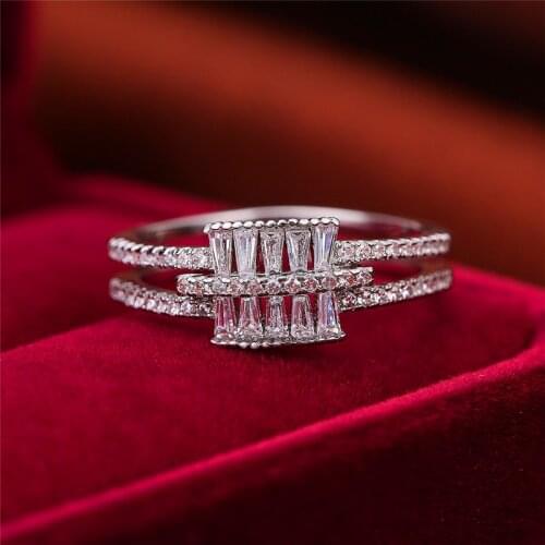 Cute Female Geometric Zircon Stone Ring Silver Color Bridal Engagement Ring Vintage Wedding Jewelry Rings For Women