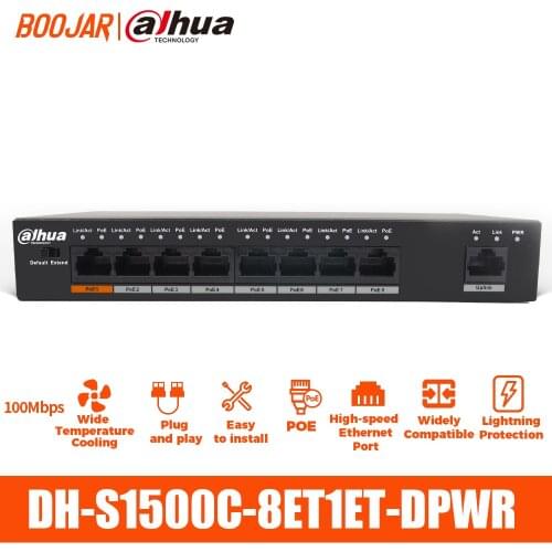 Dahua PoE Switch DH-S1500C-8ET1ET-DPWR 8CH Ethernet Power Switch Support 802.3af 802.3at POE POE+ Hi-PoE Power Supply Standard