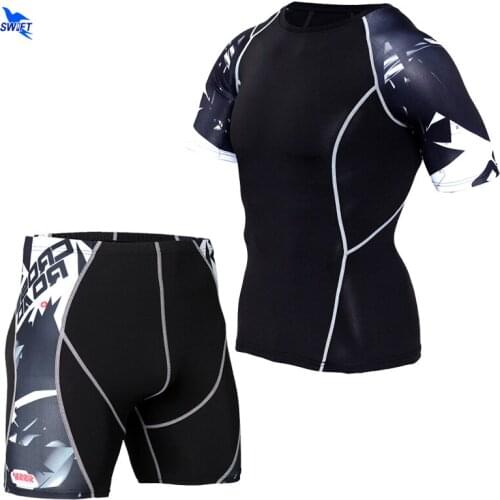 3D Printed Compression Muscle Men Tracksuit Running Set Fitness Tight T-shirt + Legging Shorts Mens Sportswear Gym Sports Suit