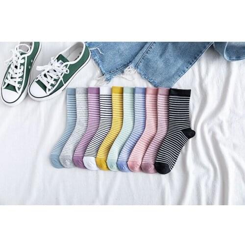 Korea Hot Happy Cotton Stripe Crew Socks Girls Kawaii Women Slippers Socks Simple College Style Candy Color Sweet Cute Stocking