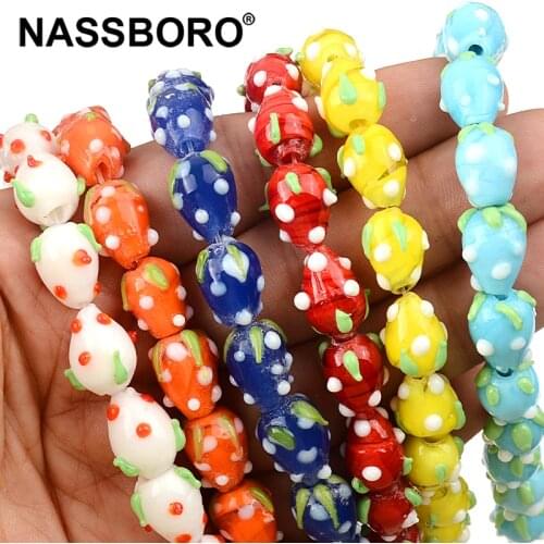 Red Strawberry Bead Handmade Lampwork Glass Beads Fruit Spacer Loose Beads for Bracelets Necklace Jewelry Making