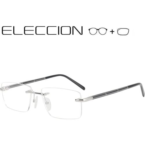ELECCION Men Rimless Glasses Wiht Aspheric Prescription Lens 2021 Pure Titanium Square Eyeglasses Frame Optical Spectacle
