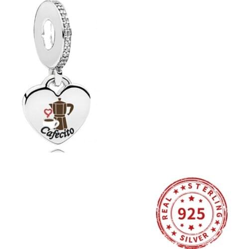 Real 925 sterling silver Beads Cafecito Coffee Enamel Pendent Charm Beads Suitable fit Original Pandora Bracelet Jewelry 2021
