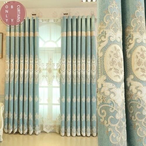New European Embroidered Schnier Completely Obscured Curtains for Living Dining Room Bedroom