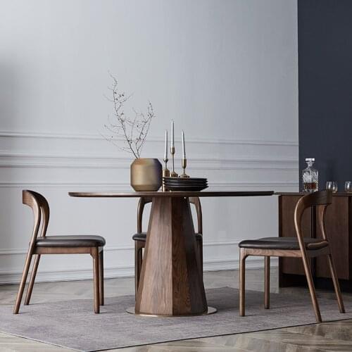 Nordic solid wood dining table simple modern log restaurant home large round table and chair combination