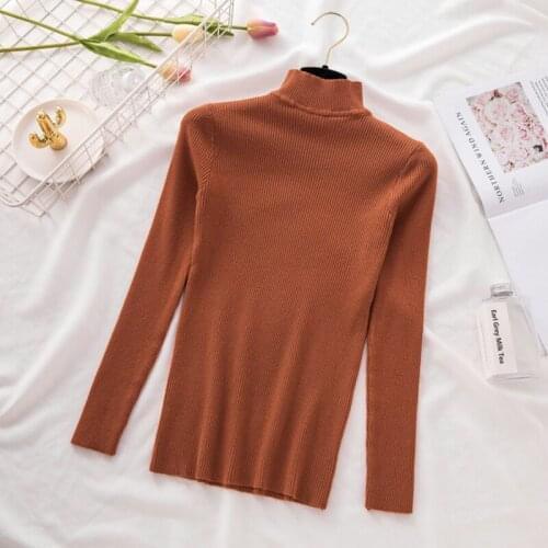 2021 Autumn Winter Mock Neck Tops Pullover Women Sweater Solid Primer Shirt Long Sleeve Korean Slim Soft Knitted Sweaters Ladies