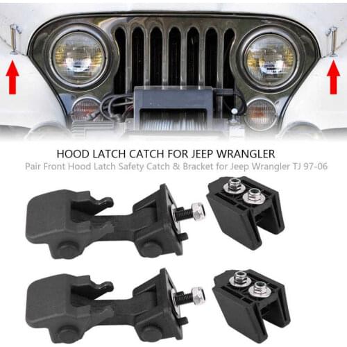 Pair Front Hood Latch Safety Catch & Bracket for Jeep Wrangler TJ 1997-2006