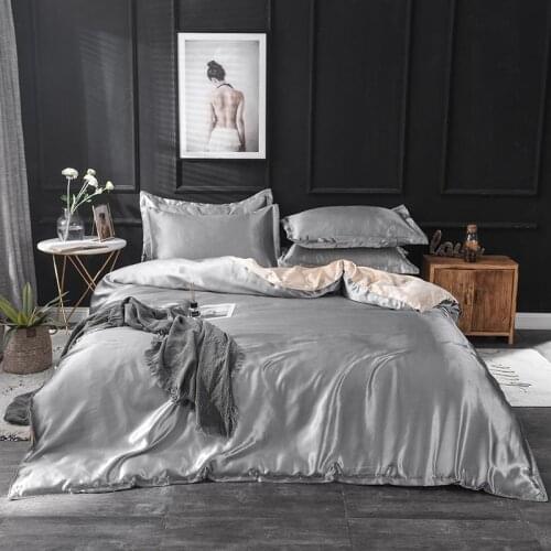 30Gray silk duvet cover 220x240 Pillowcase 3pcs,200x200 quilt cover, bed cover 150x200,queen king size bedding set,bed sheet