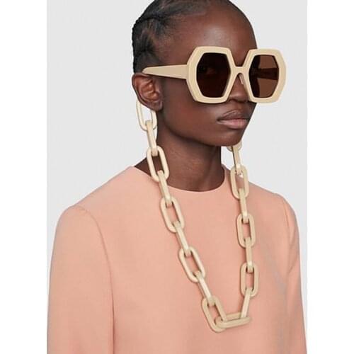 Chic Vintage Polygon Chain Sunglasses For Women New Fashion Long Chain Sun Glasses Female Black Beige Punk Eyewear Men Shades