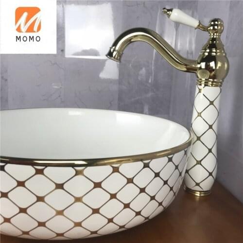 Hot selling luxury golden bathroom ceramic body brass mixer basin faucets accessories