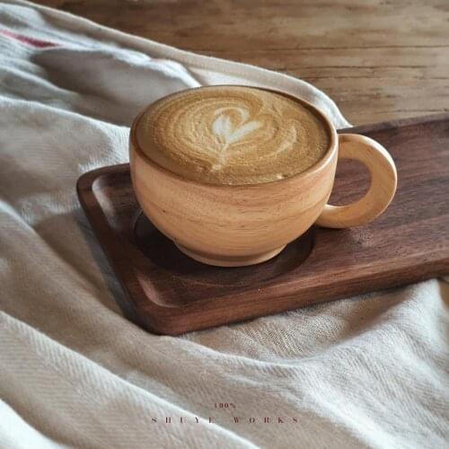 Japanese-Style Natural Wood Cup Reusable Environmental Protection Coffee Milk Wine Glass With Handle Insulated Water