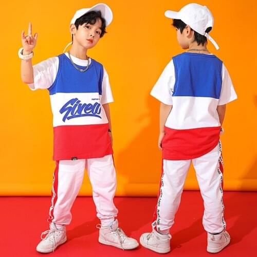 Hop Hop Dance Clothes Kids Boys Street Dance Suit Short Sleeved White Hiphop Pants Girls Modern Jazz Costume Rave Wear BL6149
