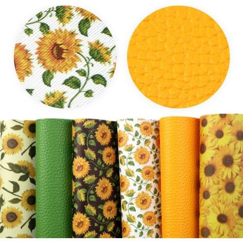 20*33cm Daisy Sunflower Print Faux Synthetic Leather Fabric For Bows Hair Accessories Crafts DIY Handmade Material,1Yc17803