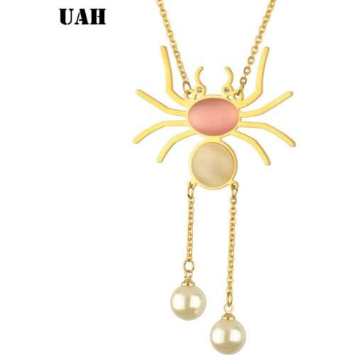 UAH Hot Sale Imitation Pearl Spider Gold-Color Pendant Necklaces Clavicle Chains necklace Fashion Chain Necklace Women Jewelry