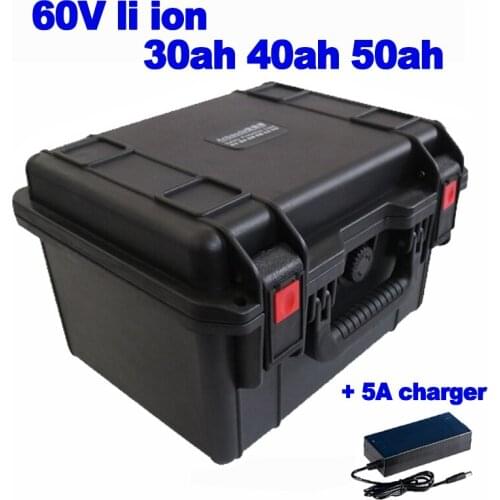 Waterproof Lithium Li Ion 60V 30ah 40ah 50ah Battery Pack hedge trimmer lawn mower sightseeing car AGV forklift + 5A charger