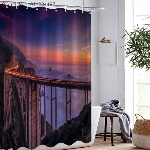 Sunset Viaduct High Quality 3D Printed Landscape Shower Curtain Waterproof Bathroom Polyester Fabric Bathroom Curtain