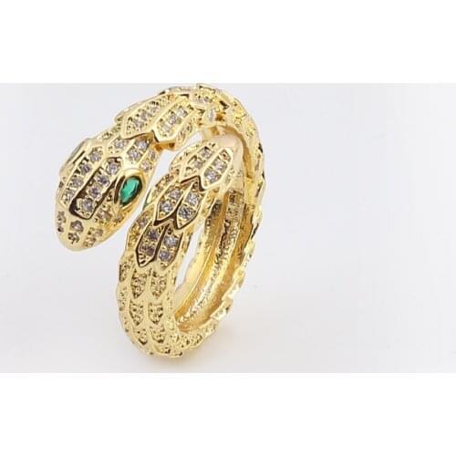 Gold CZ Rings For Women Copper 18K Gold-Plated Green Zircon Eye Wedding Women Adjustable Snake Ring Wholesale Dropshipping