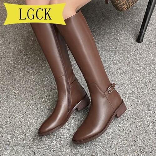 Plus Size 34-43 Autumn Winter Women Leather Knee High Boots High Heel Women Winter Warm Boots Fashion Casual Woman Long Footwear