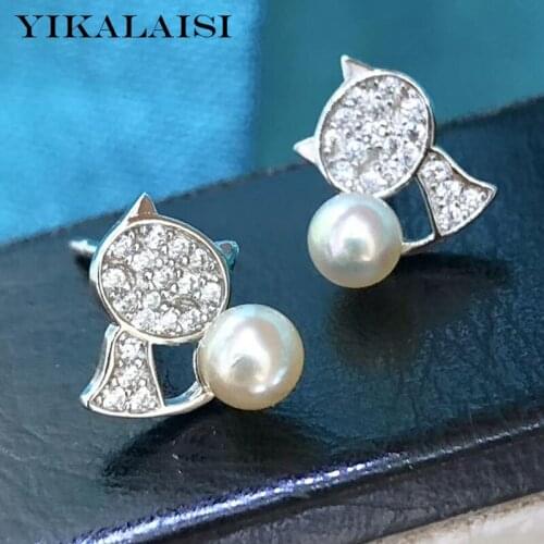 YIKALAISI 925 Sterling Silver Jewelry Oblate Pearl Earrings 2020 Fine Natural Pearl jewelry 3-4mm Cat Earrings For Women