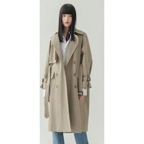 Womens Mid-Length Trench Coat Jacket 2021 Spring And Autumn New All-Match High-End Fashion Mid-Length Trench Coat Solid Color E