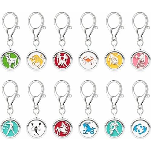 Star signs Aries Virgo Leo 25mm Essential Oil Diffuser Locket KeyChain English Alphabet Letters Fit Car keys Bag Keychain