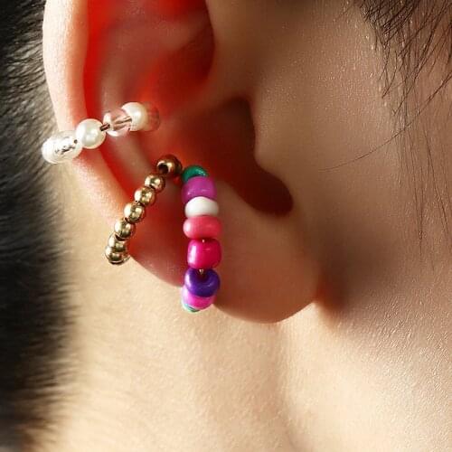 3pcs Hot Sale Fashion Gold Clip on Earrings For Women Girls Boho Colorful Beads Ear Cuff Clip Without Piercing Jewerly Wholesale