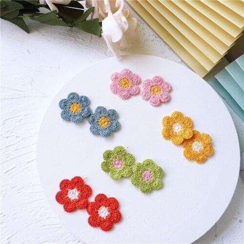 30pcs/lot 3.5cm Woollen knitted flowers Patches Appliques For Clothes shoes Sewing Supplies DIY Hair Decoration