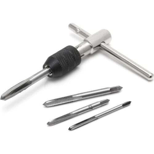 5pcs/Set T Type Machine Hand Screw Thread Taps Reamer M3/M4/M5/M6 Tap Set With Twist Drill Bits And Wrench
