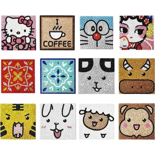 5D DIY Diamond painting Mini Coaster Water Cup Ceramics Insulation Pad Cartoon Handmade Art Childrens DIY Home Decor Gift