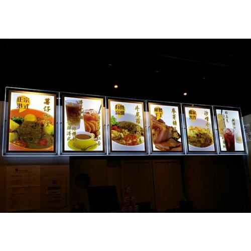 6XA2 Super slim acrylic menu frame fast food restaurant advertising light signage single sided wall mounted led board
